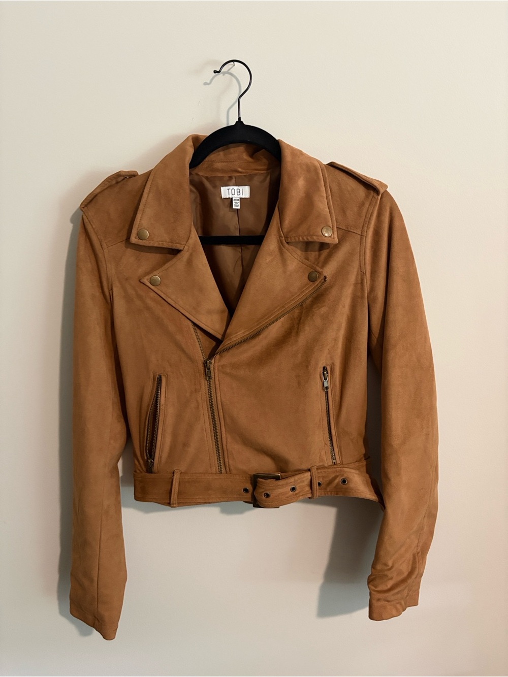 Tobi Tan Suede Moto Jacket with Belt
